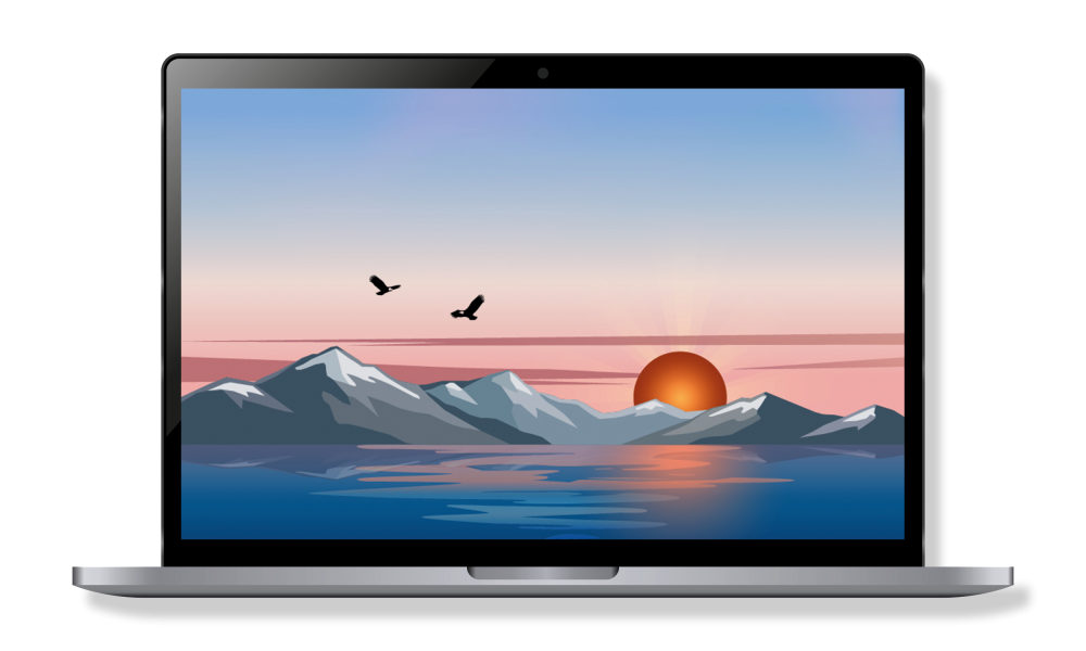 Mockup av et posterdesign av en solnedgang bak fjellene for Norgeseliten.